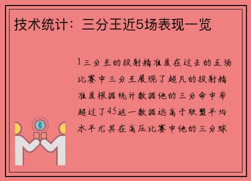 技术统计：三分王近5场表现一览